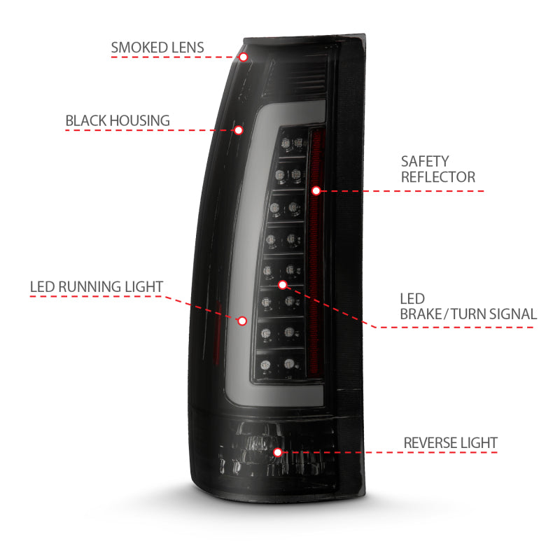 ANZO 1999-2000 Cadillac Escalade LED Taillights Black Housing Smoke Lens Pair ANZO Tail Lights  AXOPROS