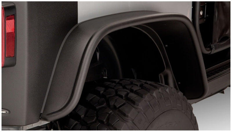 Bushwacker 07-18 Jeep Wrangler Flat Style Flares 4pc Fits 2-Door Sport Utility Only - Black Bushwacker Fender Flares  AXOPROS