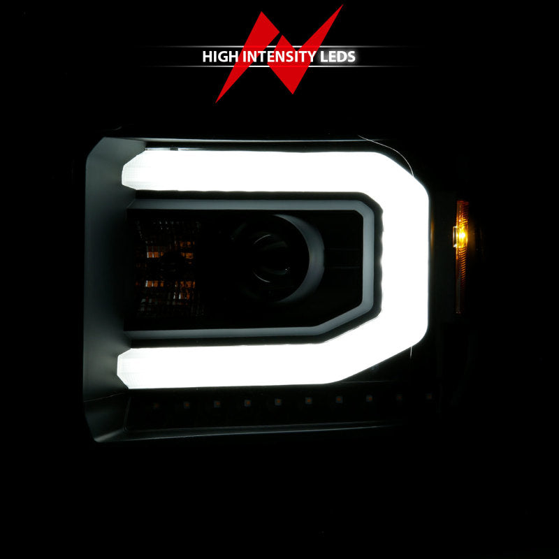 ANZO 2014-2015 GMC Sierra 1500 Projector Headlights w/ Light Bar Black Housing (Halogen Type) ANZO Headlights  AXOPROS