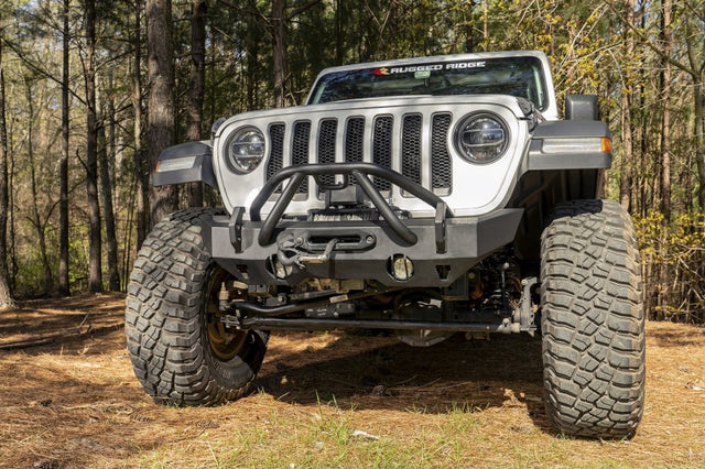 Rugged Ridge HD Bumper Stubby Front 07-18 Jeep Wrangler JK 18-20 Jeep Wrangler JL 2020 JT Rugged Ridge Bumpers - Steel  AXOPROS