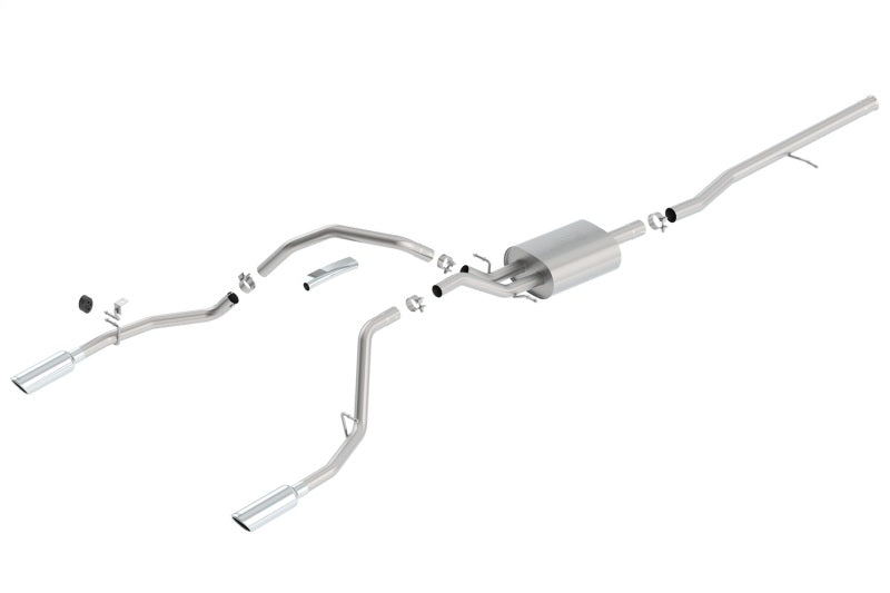 Borla 14 Silv/Sierra 1500 C/B S-Type Exh/2.75in Into Dual 2.25in Out 4in Tip Split Rear Exit Borla Catback  AXOPROS