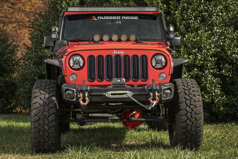 Rugged Ridge 07-18 Jeep Wrangler JK Arcus Front Bumper Set w/Tray & Hooks Rugged Ridge Bumpers - Steel  AXOPROS