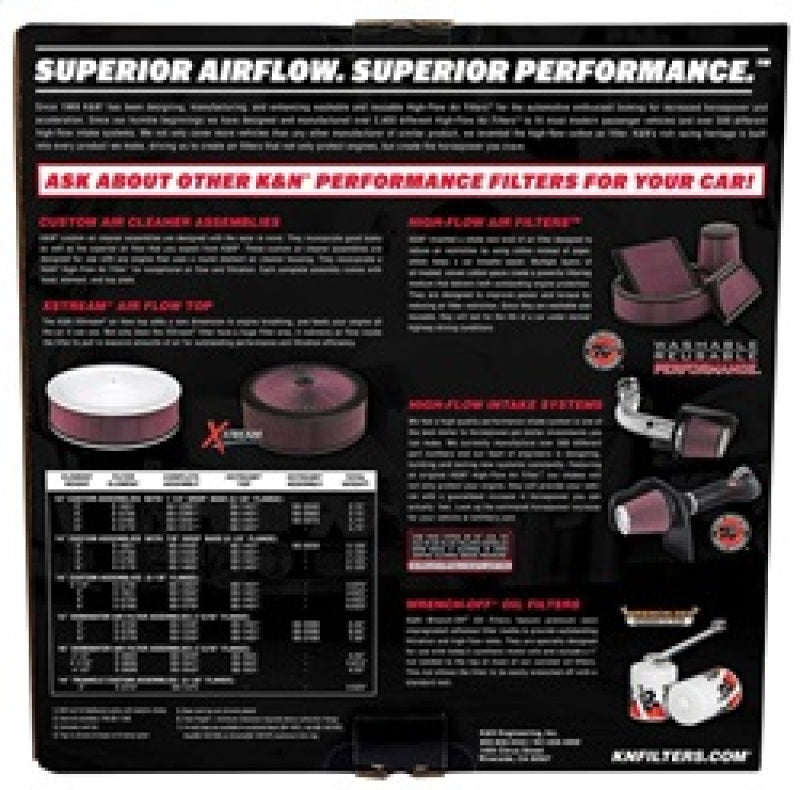 K&N 14in Red Custom Air Cleaner Assembly - 5.125in ID x 14in OD x 2.75in H x 1.25in Drop Base K&N Engineering Air Filters - Direct Fit  AXOPROS