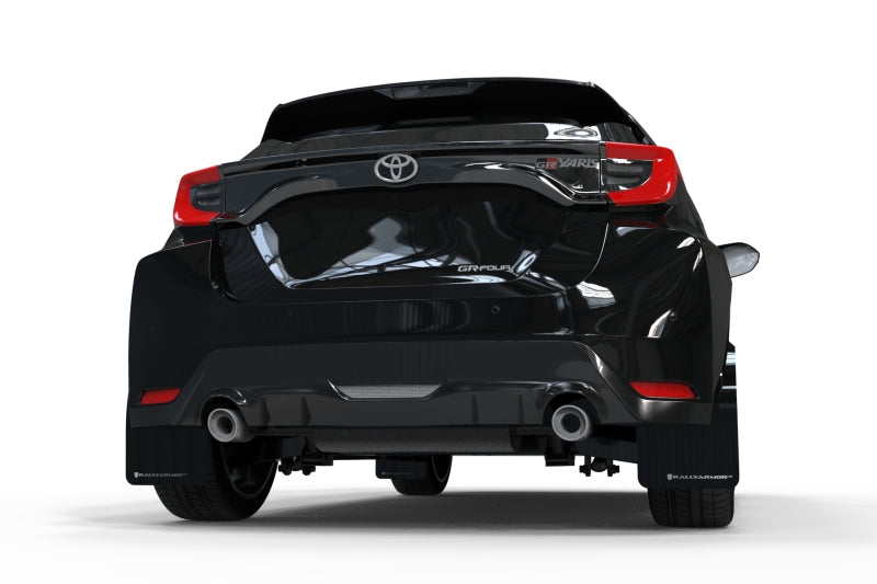 Rally Armor 20-23 Toyota GR Yaris Black Mud Flap w/White Logo Rally Armor Mud Flaps  AXOPROS