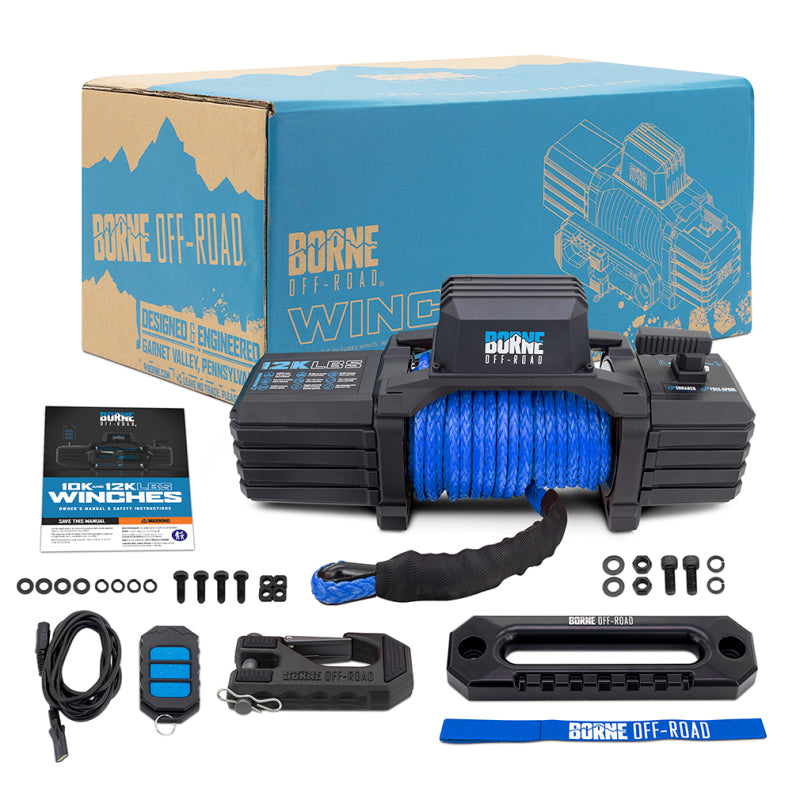 Borne Off-Road 12K Winch - Blue Synthetic Rope Borne Off-Road Winches  AXOPROS