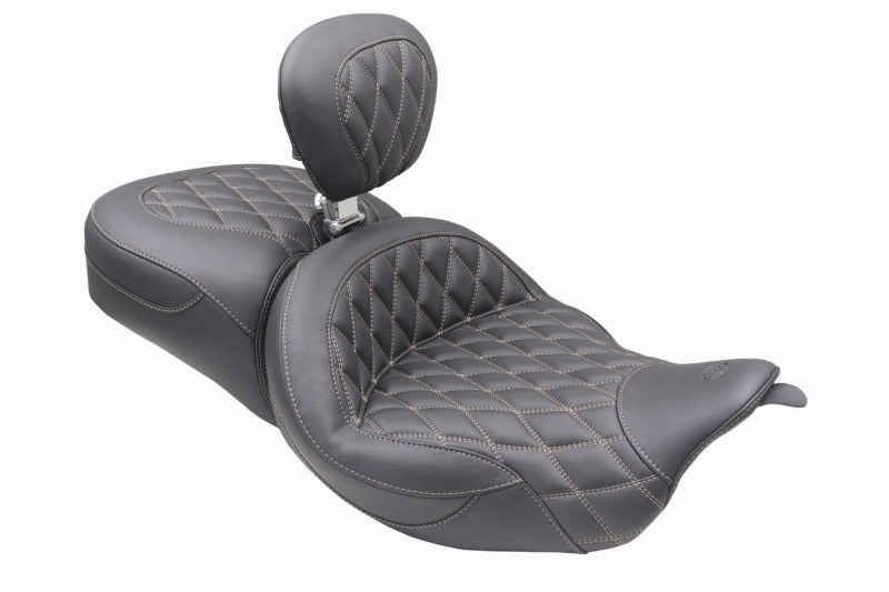 Mustang 08-25 Harley FL Touring Rd King Sp, Rd Glide Ltd, Dble Diamond ST Backrest - Black/T Mustang Motorcycle Two-Piece Motorcycle Seats  AXOPROS
