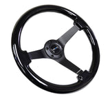 NRG Reinforced Steering Wheel (350mm / 3in. Deep) Black w/Black Chrome Solid 3-Spoke Center NRG Steering Wheels  AXOPROS