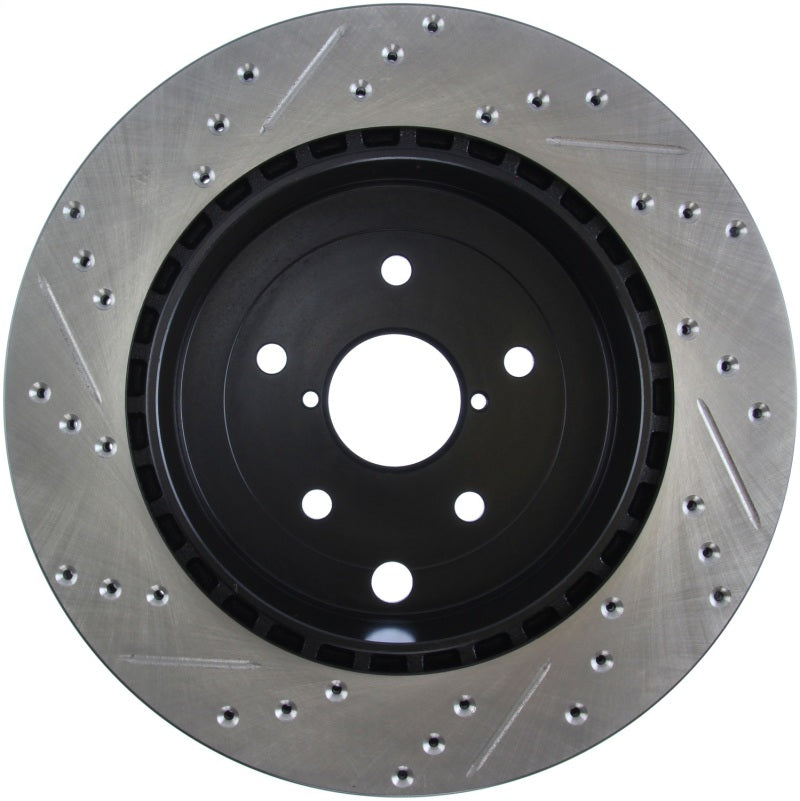 StopTech 08+ Subaru STI (Will Not Fit 05-07) Slotted & Drilled Sport Brake Rotor Stoptech Brake Rotors - Slot & Drilled  AXOPROS