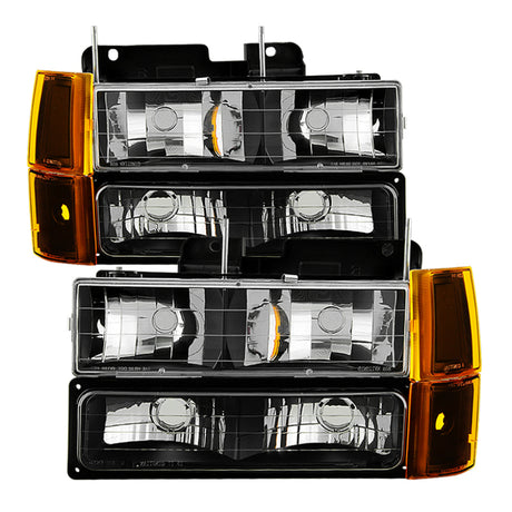 xTune GMC Yukon 94-99 Headlights w/ Corner & Parking Lights 8pcs Sets -Black HD-JH-GCK94-AM-BK-SET SPYDER Headlights  AXOPROS