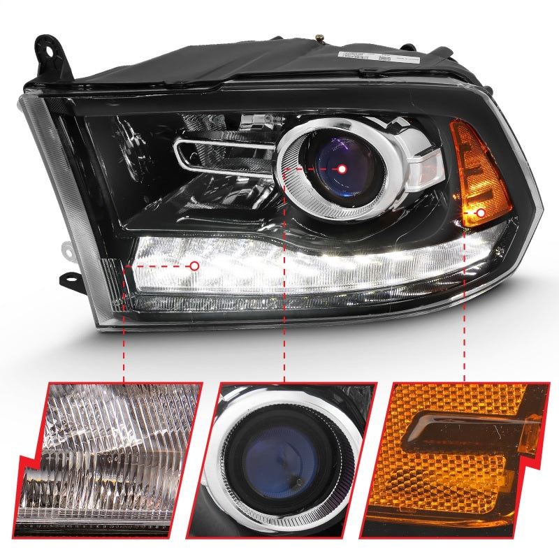 ANZO 2009-2018 Dodge Ram 1500 Projector Plank Style Switchback H.L Halo Black Amber (OE Style) ANZO Headlights  AXOPROS