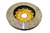 DBA 04-07 STi/2017 BRZ w/Perf. Pkg. 10 Hole Front Drilled/Slotted 5000 Series 2 Pc Rotor w/Gold Hat DBA Brake Rotors - 2 Piece  AXOPROS