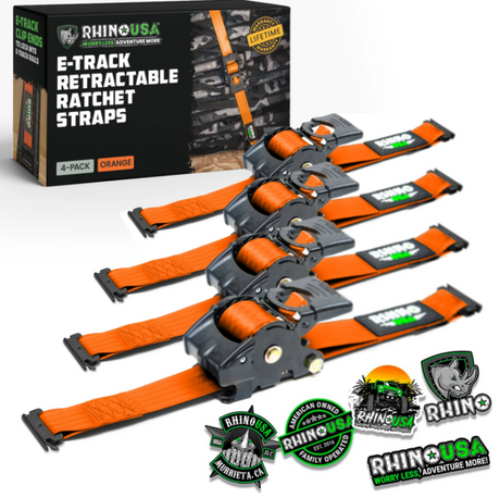 Rhino USA Rhino USA Retractable Ratchet Straps (2Pk 1Inx10Ft) Orange Tow Straps aftermarket performance part