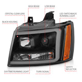 ANZO 07-14 Chevy Tahoe Projector Headlights w/ Plank Style Design Black w/ Amber ANZO Headlights  AXOPROS