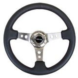 NRG Reinforced Steering Wheel (350mm / 3in. Deep) Blk Leather w/Gunmetal Circle Cutout Spokes NRG Steering Wheels  AXOPROS