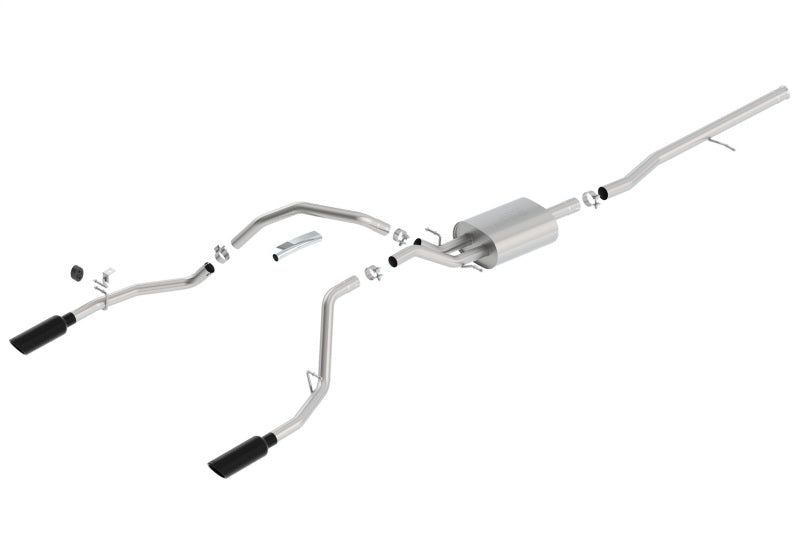 Borla 14 Sierra 1500 C/B S-Type Exh/2.75in Into Dual 2.25in Out 4in Split Rear Exit-Black Chrome Borla Catback  AXOPROS