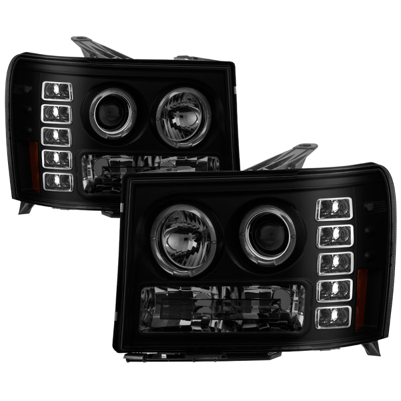 Spyder GMC Sierra 1500/2500 07-13 Projector Headlights LED Halo- LED Blk Smke PRO-YD-GS07-HL-BSM SPYDER Headlights  AXOPROS