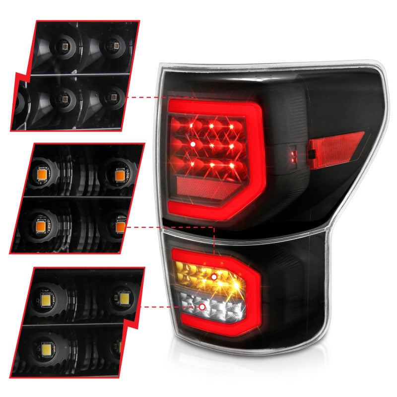 ANZO ANZO 2007-2013 Toyota Tundra LED Taillights Plank Style Black w/Clear Lens Tail Lights aftermarket performance part