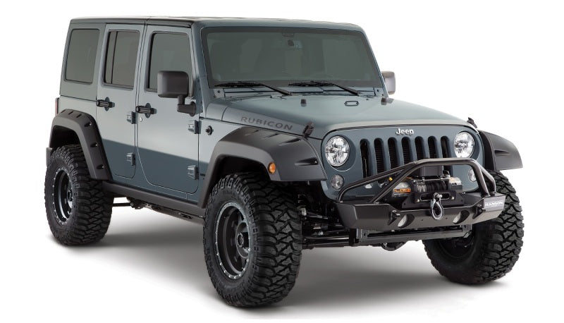 Bushwacker 07-18 Jeep Wrangler Unlimited Pocket Style Flares 2pc 4-Door Sport Utility Only - Black Bushwacker Fender Flares  AXOPROS