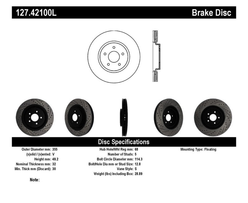 StopTech Infiniti G37 / Nissan 370Z SportStop Slotted & Drilled Front Left Rotor Stoptech Brake Rotors - Slot & Drilled  AXOPROS