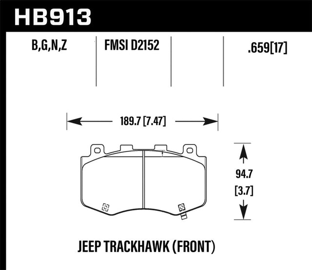 Hawk 18-19 Jeep Grand Cherokee Performance Ceramic Street Front Brake Pads Hawk Performance Brake Pads - Performance  AXOPROS