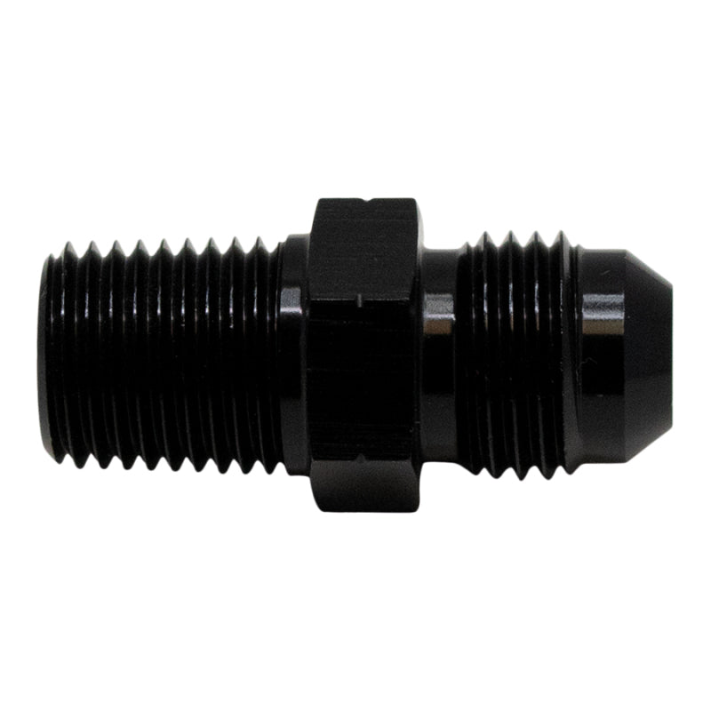 DeatschWerks DeatschWerks 6AN Male Flare to 1/4in Male NPT Adapter - Anodized Matte Black Fittings aftermarket performance part