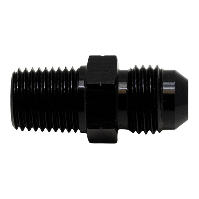 DeatschWerks DeatschWerks 6AN Male Flare to 1/4in Male NPT Adapter - Anodized Matte Black Fittings aftermarket performance part