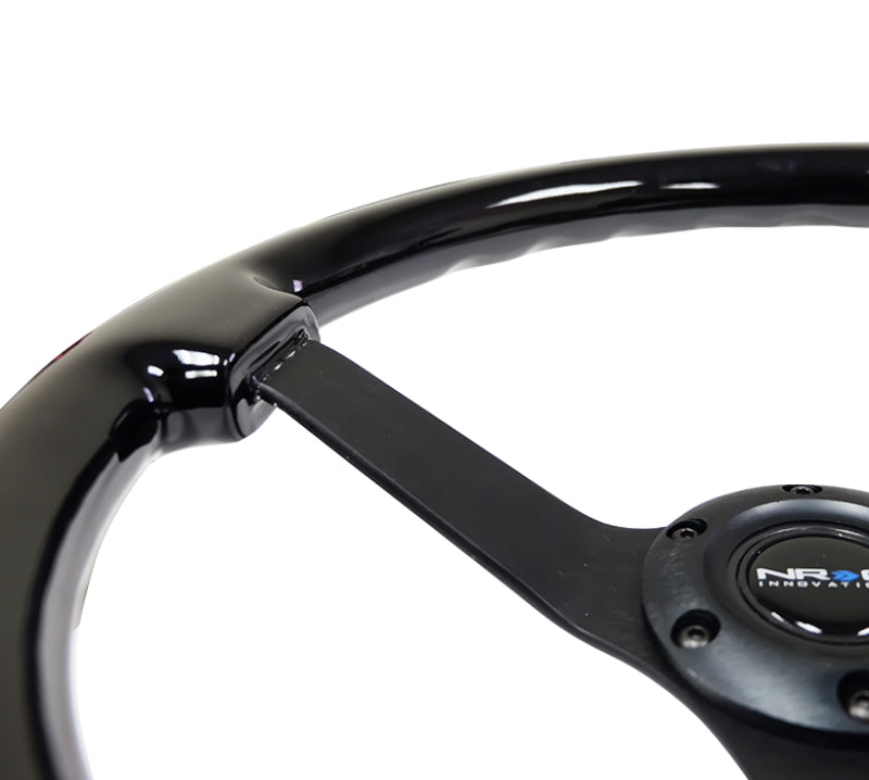 NRG Reinforced Steering Wheel (350mm / 3in. Deep) Black w/Black Chrome Solid 3-Spoke Center NRG Steering Wheels  AXOPROS