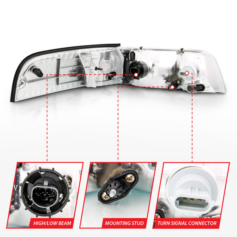 ANZO 1998-2005 Ford Crown Victoria Crystal Headlight Chrome With Bumper Light (OE) ANZO Headlights  AXOPROS