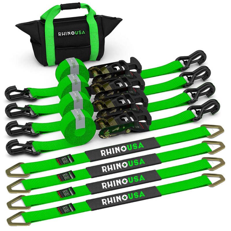 Rhino USA Heavy Duty Vehicle Tie Down Kit- Green Rhino USA Cargo Tie-Downs  AXOPROS
