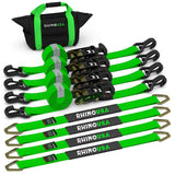 Rhino USA Heavy Duty Vehicle Tie Down Kit- Green Rhino USA Cargo Tie-Downs  AXOPROS