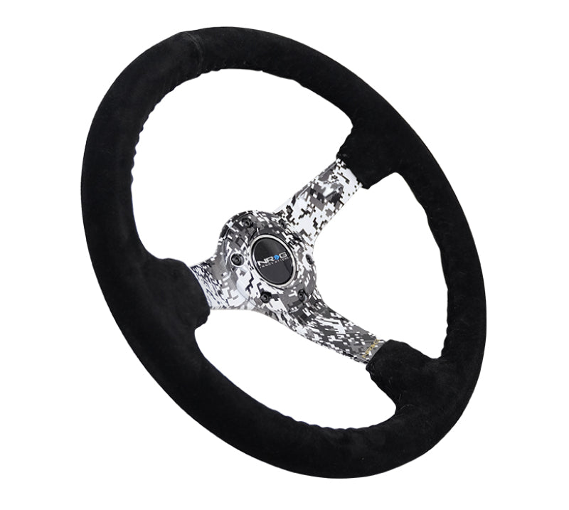 NRG Reinforced Steering Wheel (350mm / 3in. Deep) Blk Suede w/Hydrodipped Digi-Camo Spokes NRG Steering Wheels  AXOPROS