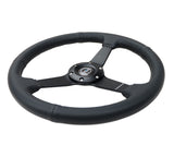 NRG Sport Steering Wheel (350mm / 1.5in Deep) Black Leather Black Stitch w/Matte Black Solid Spokes NRG Steering Wheels  AXOPROS