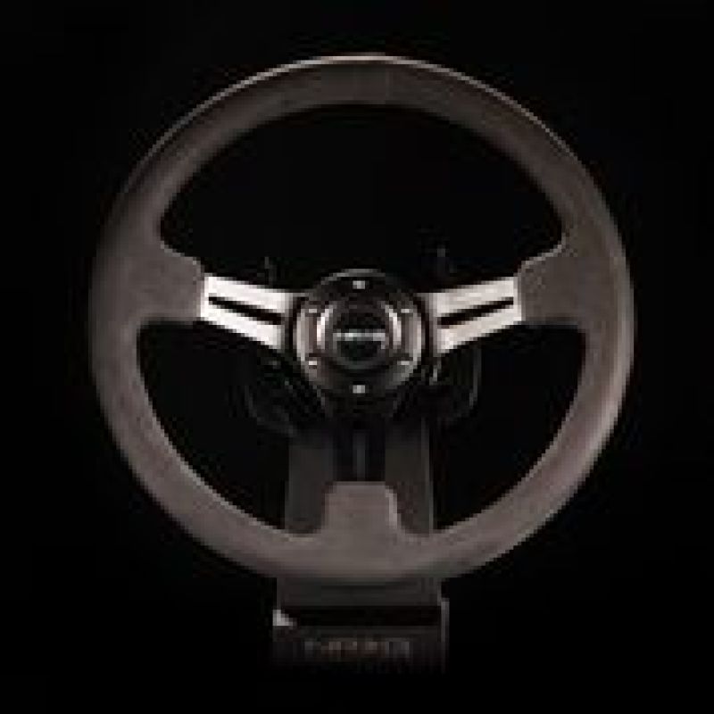 NRG Reinforced Steering Wheel (350mm / 3in. Deep) Black Leather w/ Alcantara Stitching NRG Steering Wheels  AXOPROS