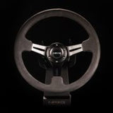 NRG Reinforced Steering Wheel (350mm / 3in. Deep) Black Leather w/ Alcantara Stitching NRG Steering Wheels  AXOPROS