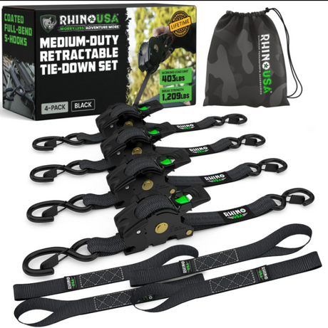 Rhino USA Rhino USA Retractable Ratchet Straps (2Pk 1Inx10Ft) Green Tow Straps aftermarket performance part