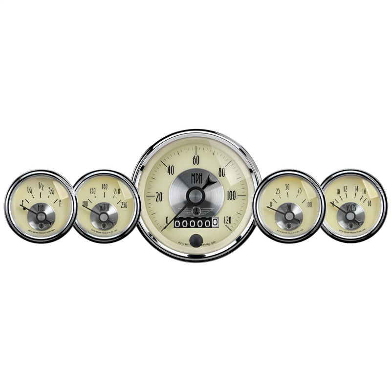 AutoMeter Gauge Kit 5 Pc 3-3/8in. & 2-1/16in. Elec Speedo W/Wheel Odo Prestige Antq. Ivory AutoMeter Gauges  AXOPROS