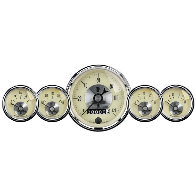 AutoMeter Gauge Kit 5 Pc 3-3/8in. & 2-1/16in. Elec Speedo W/Wheel Odo Prestige Antq. Ivory AutoMeter Gauges  AXOPROS
