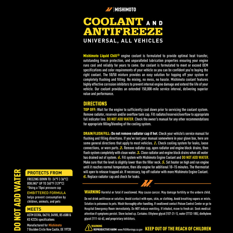 Mishimoto Liquid Chill EG Coolant, Universal, Yellow Mishimoto Coolants  AXOPROS