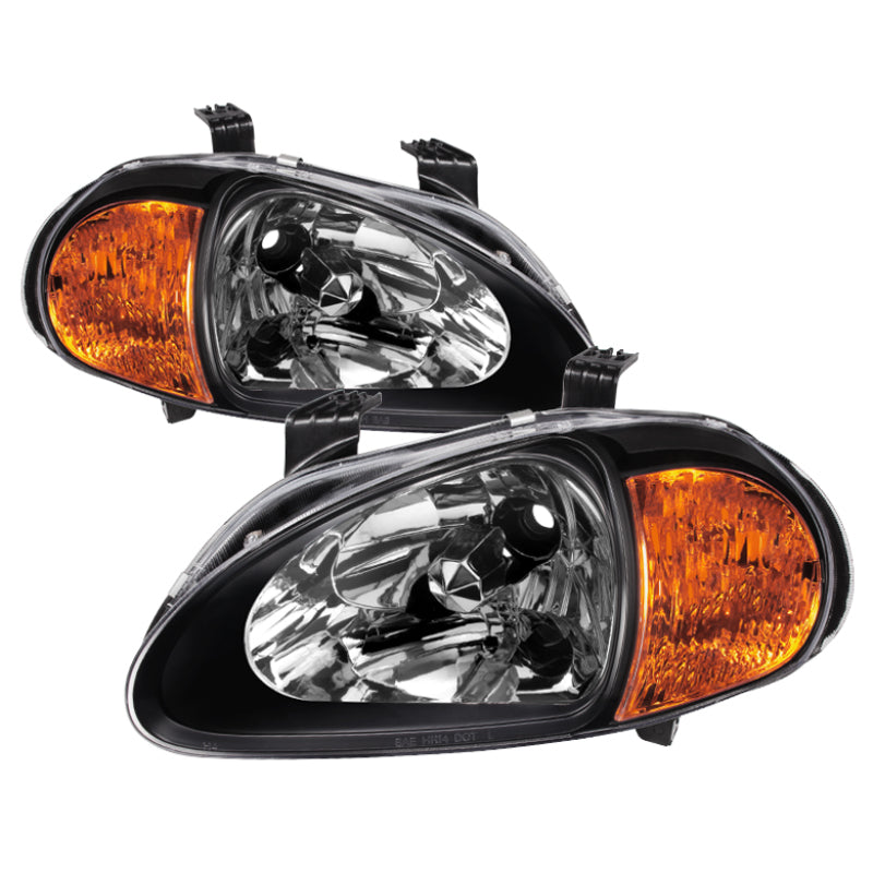 Xtune Honda Del Sol 93-97 1Pc Amber Crystal Headlights Black HD-ON-HDEL93-1P-AM-BK SPYDER Headlights  AXOPROS