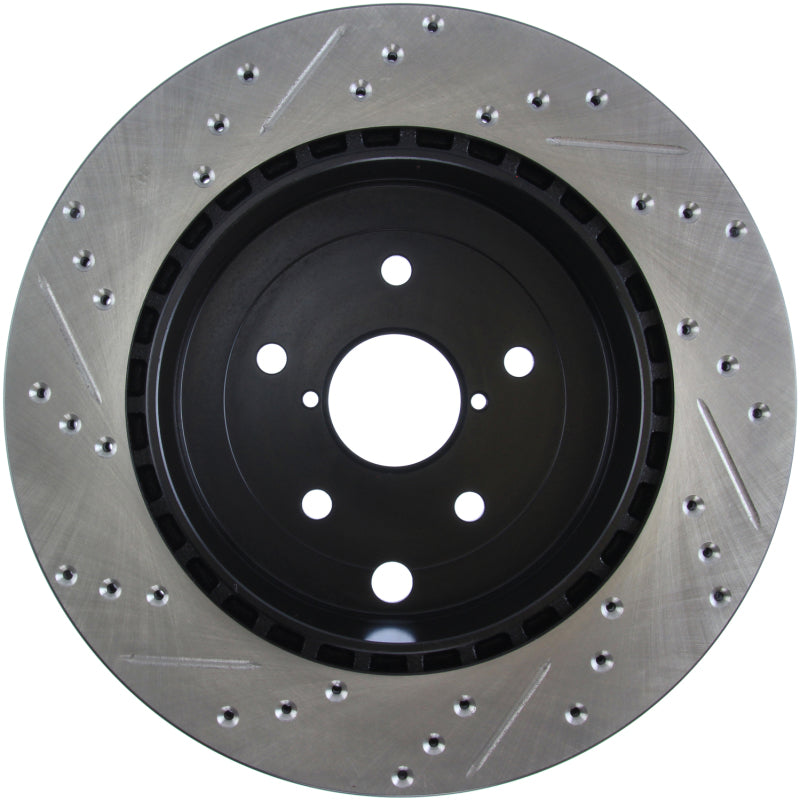StopTech 08+ Subaru STI (Will Not Fit 05-07) Slotted & Drilled Sport Brake Rotor Stoptech Brake Rotors - Slot & Drilled  AXOPROS