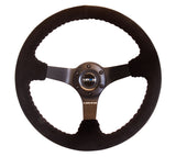 NRG Reinforced Steering Wheel (350mm / 3in. Deep) Blk Suede w/Blk BBall Stitch (Odi Bakchis Edition) NRG Steering Wheels  AXOPROS