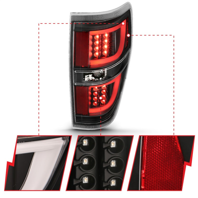 ANZO 2009-2013 Ford F-150 LED Taillights Black ANZO Tail Lights  AXOPROS
