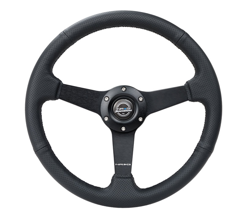 NRG Sport Steering Wheel (350mm / 1.5in Deep) Black Leather Black Stitch w/Matte Black Solid Spokes NRG Steering Wheels  AXOPROS