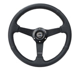 NRG Sport Steering Wheel (350mm / 1.5in Deep) Black Leather Black Stitch w/Matte Black Solid Spokes NRG Steering Wheels  AXOPROS