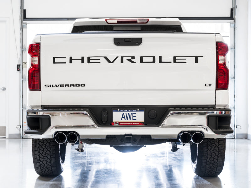 AWE Tuning 4th Gen GM 1500 5.3L 0FG Catback Split Rear Exit (w/ Bumper Cutouts) - Quad Chrome Tips AWE Tuning Catback  AXOPROS
