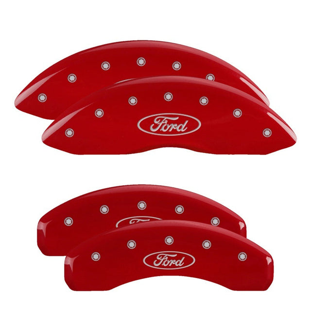 MGP 4 Caliper Covers Engraved Front & Rear Ford Oval Logo Red Finish Silver Char 2021 Ford F-150 MGP Caliper Covers  AXOPROS