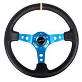 NRG Reinforced Steering Wheel (350mm / 3in. Deep) Blk Leather w/Blue Circle Cutout Spokes NRG Steering Wheels  AXOPROS