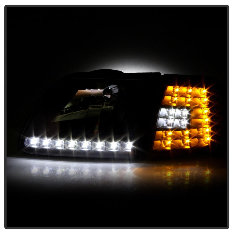 Xtune Ford F150 97-03 Crystal Headlights w/ Clear LED Corners Black HD-ON-FF15097-LED-SET-BK SPYDER Headlights  AXOPROS