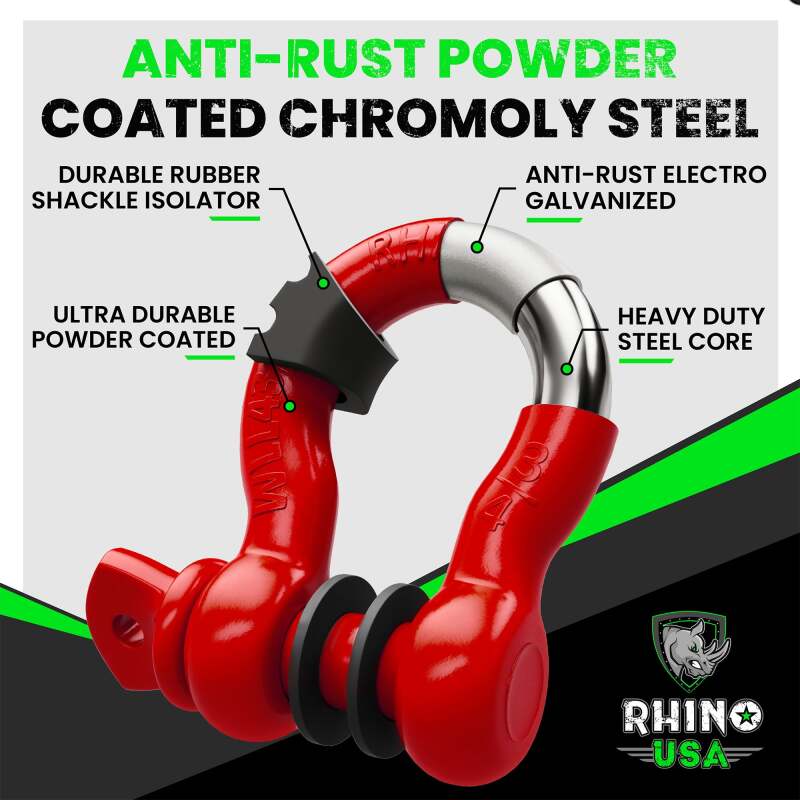 Rhino USA 3/4In D-Ring Shackle Set (2-Pack)(Red) Rhino USA Shackle Kits  AXOPROS