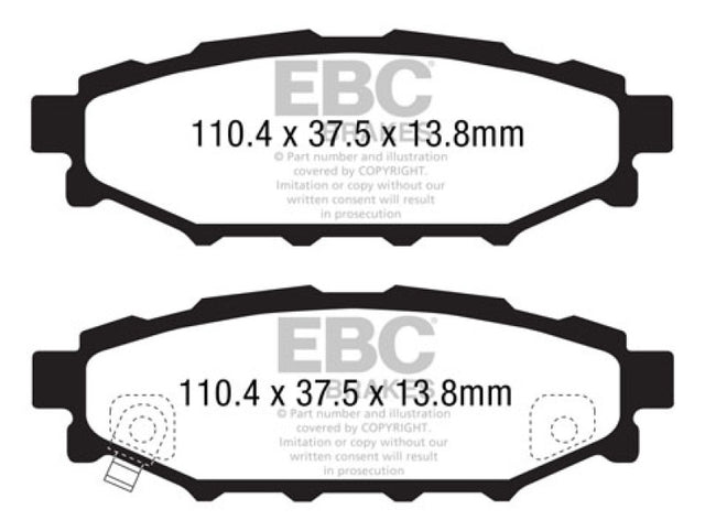EBC 12+ Subaru BRZ 2.0 (solid rear rotors) Yellowstuff Rear Brake Pads EBC Brake Pads - Performance  AXOPROS